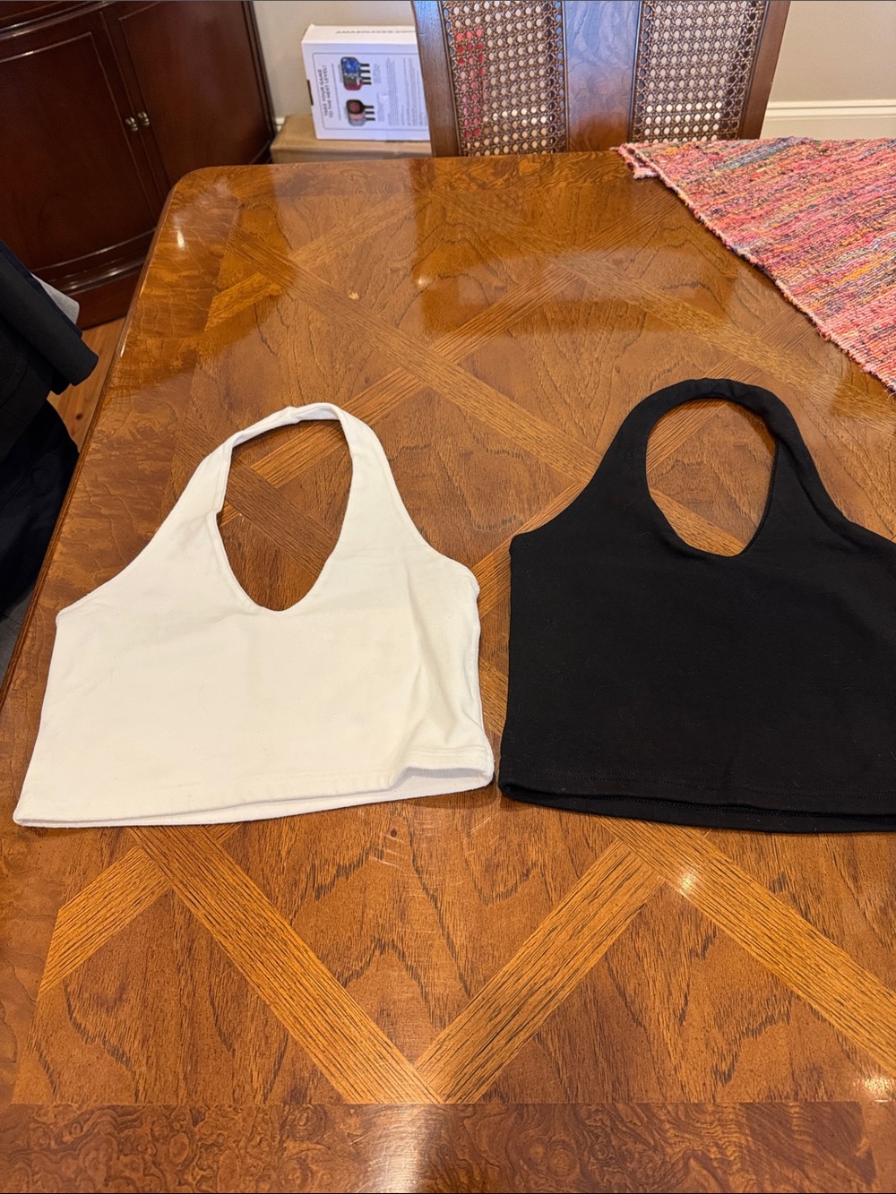 Brandy Melville White and Black Olivacious Halter Crop Tops Duo M